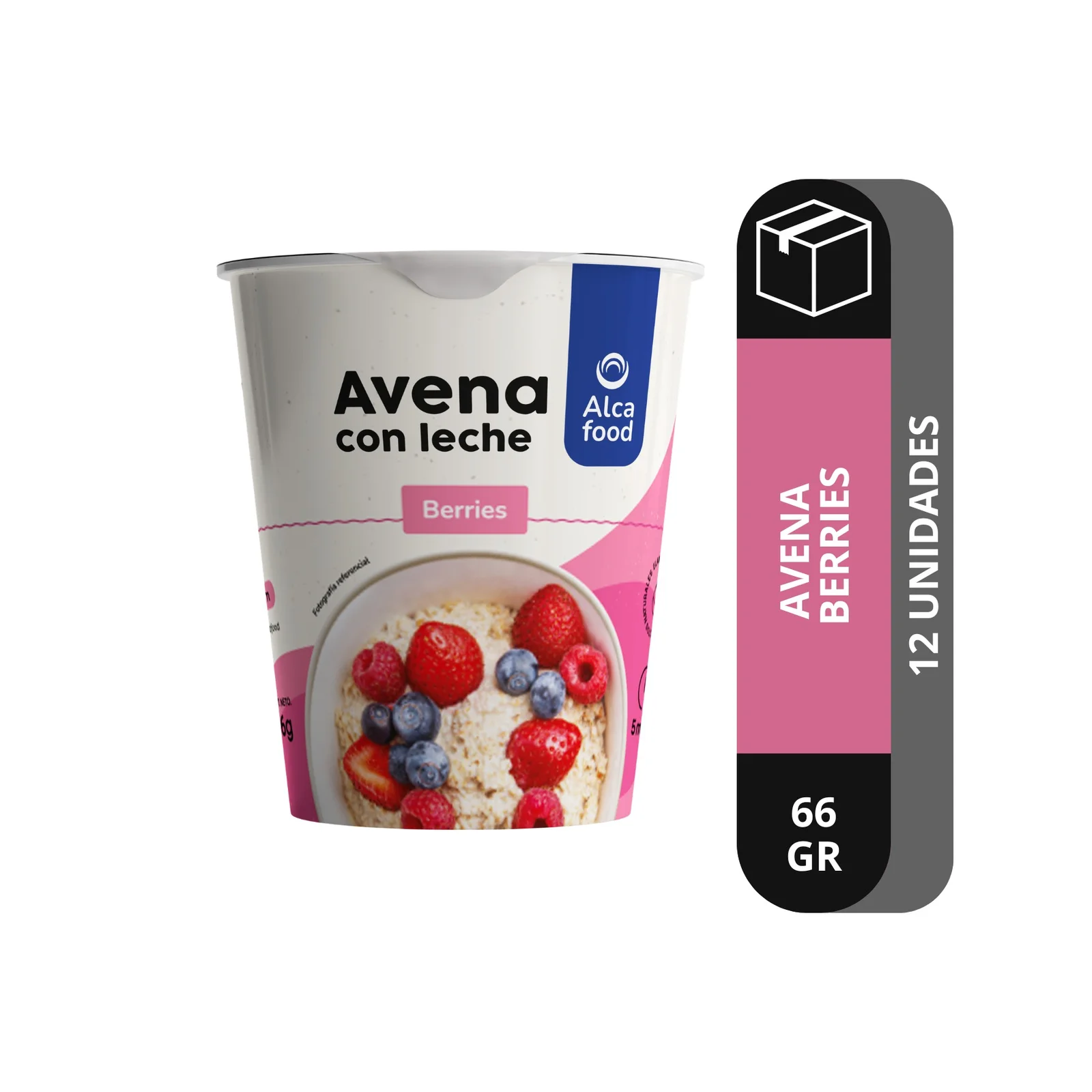 Avena con Leche Berries Alcafood 66g — Caja 12 unidades — desayuno